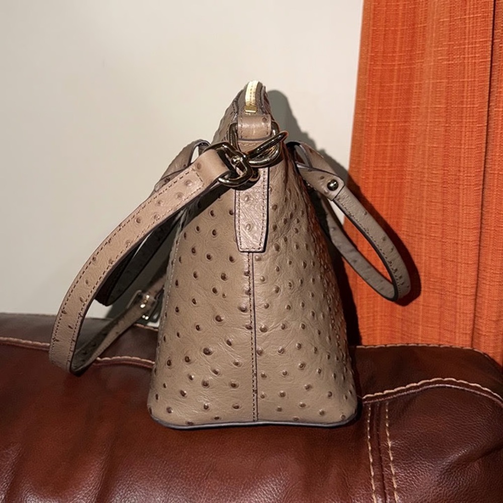 ‼️Dooney & Bourke Ostrich Domed Grey Leather Satchel Handbag Shoulder Bag - Picture 5 of 12